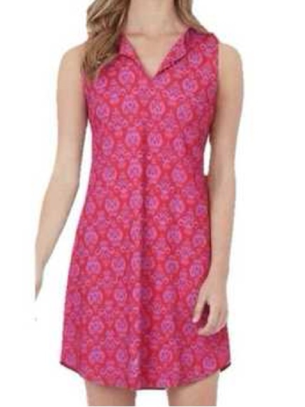 Jude Connally Pink Damask V Neck Sleeveless Tank Dress Size Large Jude Cloth